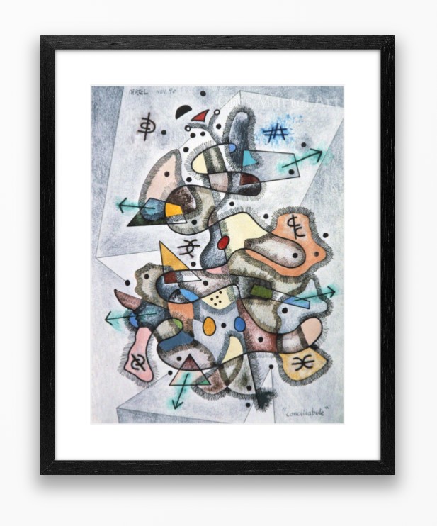 Conciliabule - Dessin sur papier 12 x 9 po. techniques mixtes