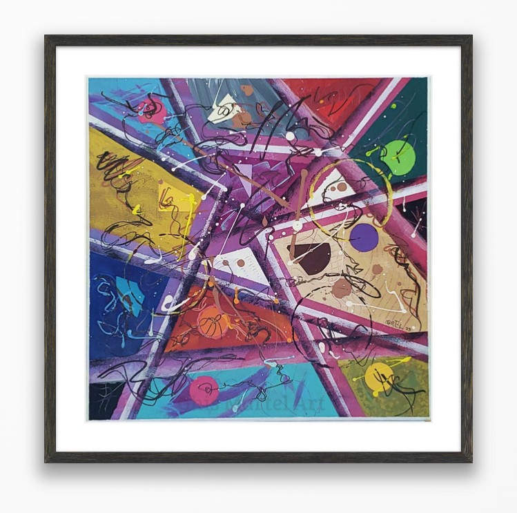 Graffitus - Acrylique sur toile 14 x 14 po. techniques mixtes