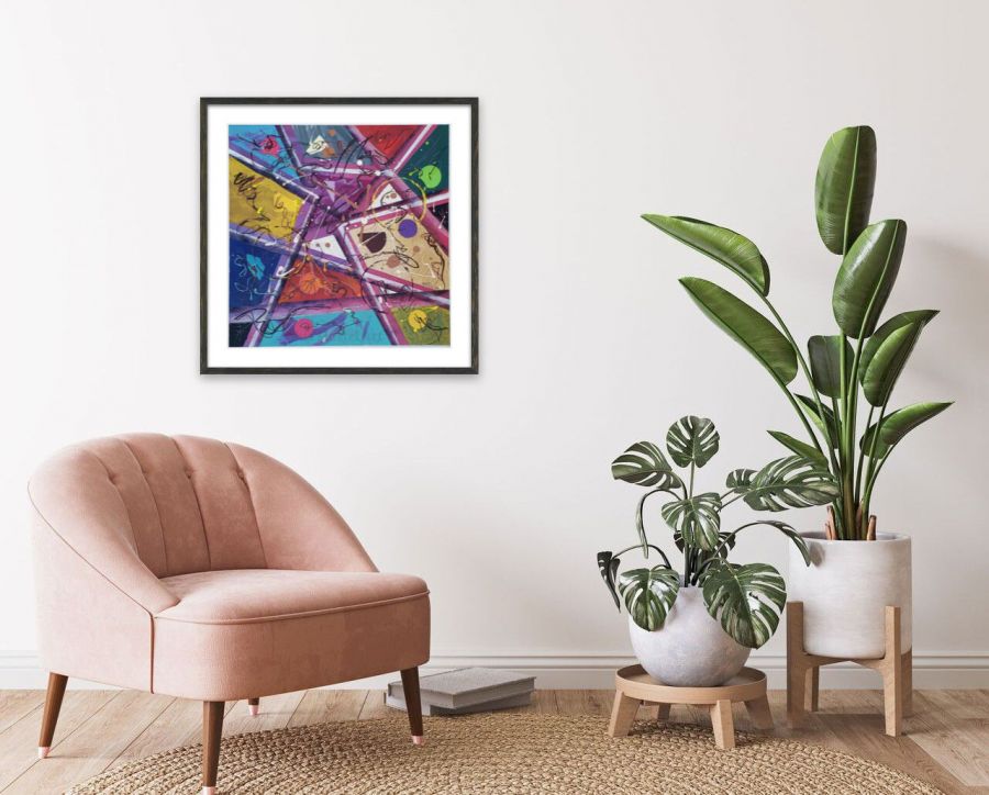 Graffitus - Acrylique sur toile 14 x 14 po. techniques mixtes