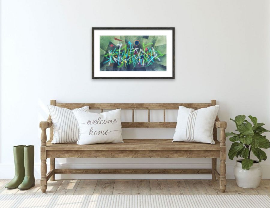 Paysage onirique -  dessin sur papier 11 x 20 po. techniques mixes