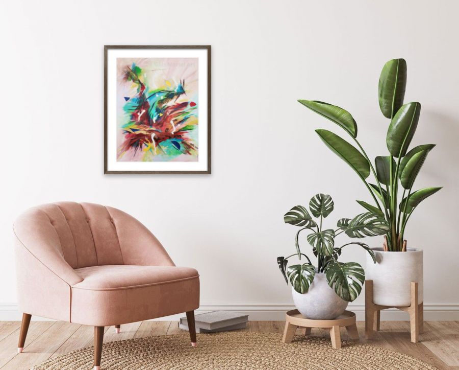 Vaguement tropical - Acrylique sur toile 14 x 11, techniques mixtes